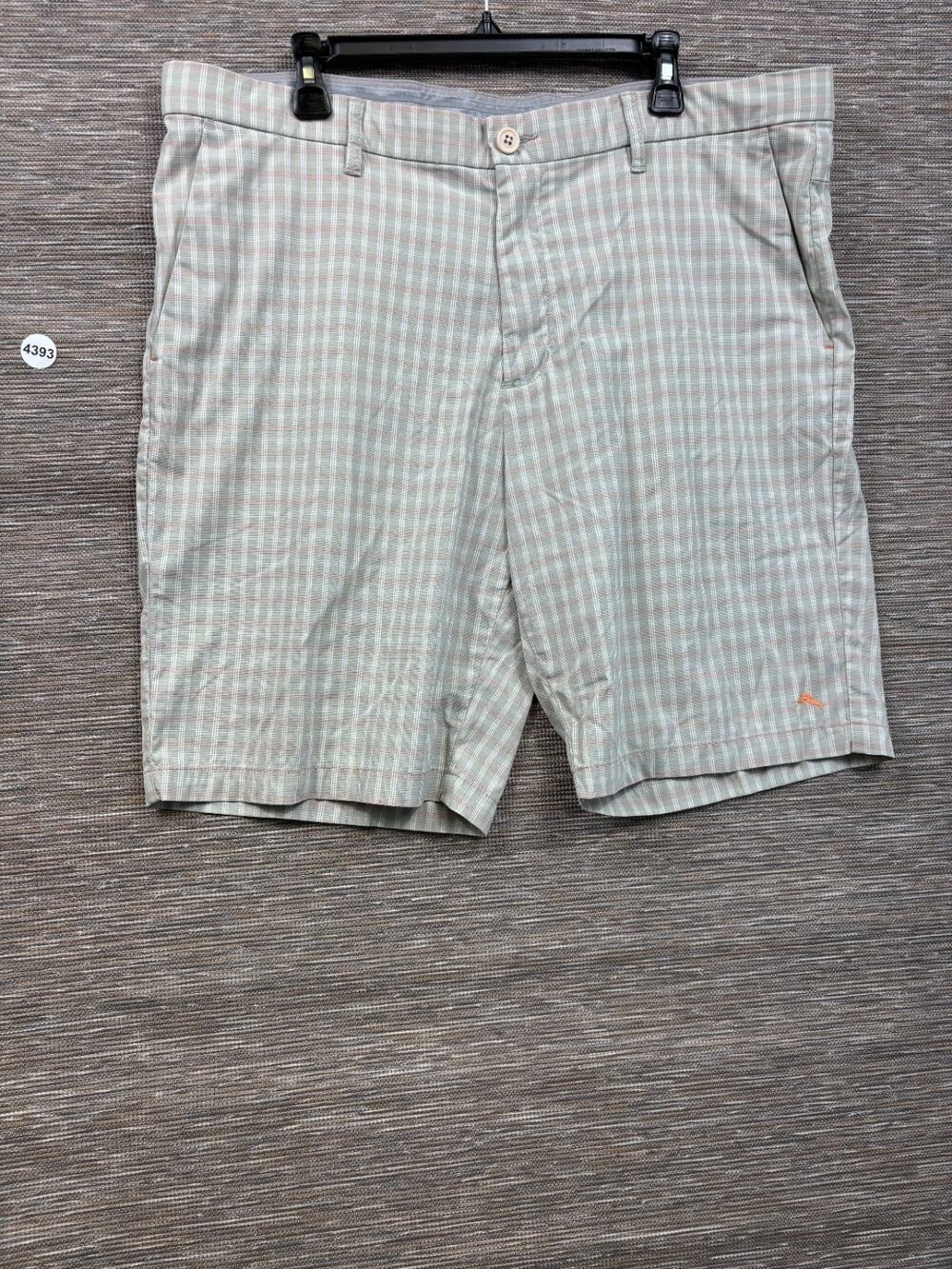 Tommy Bahama Mens 40 Golf Shorts Sage Green Plaid Performance Stretch Flat Front